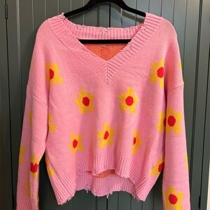 Pink Floral Knit Sweater